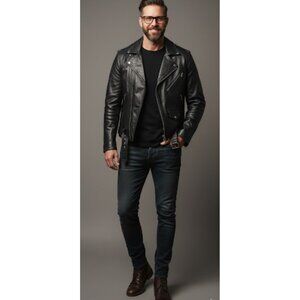 Vintage IK Zip Out Lining Leather Edgy Motorcycle Jacket Black Men's Size 44